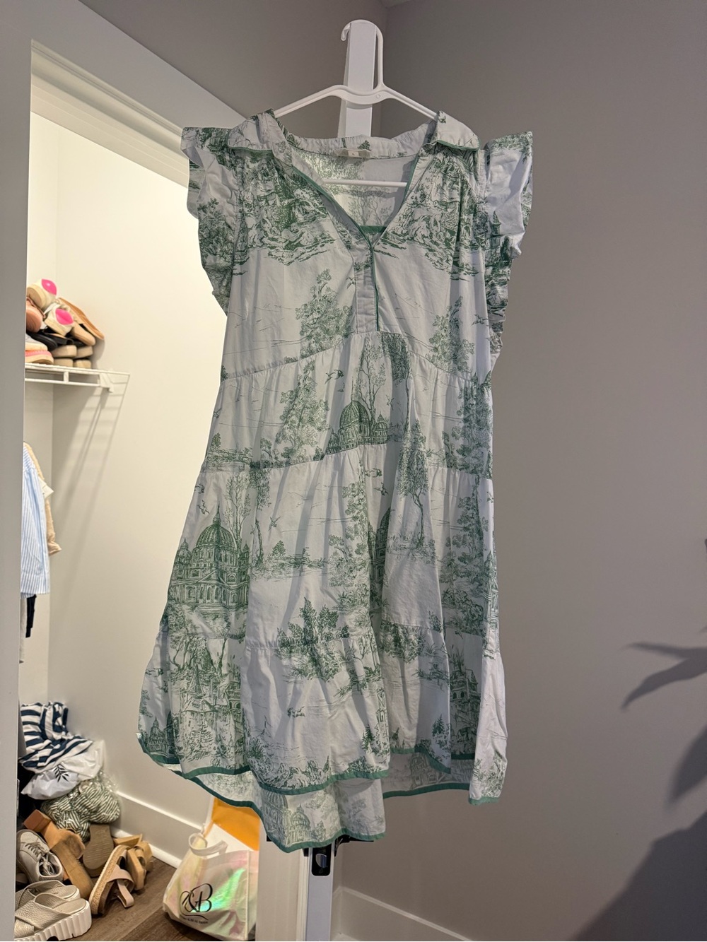 Umgee White Mini Dress with Green Scenic Print